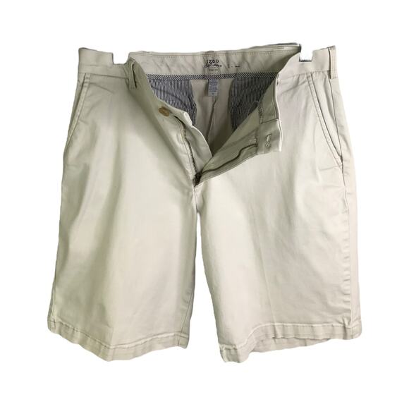 Izod Saltwear Chino Short Size 32 Light Khaki Stretch Flat Front Summer Classic - Picture 9 of 9